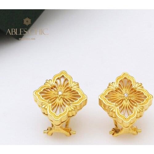 18K Gold Tone Mother of Pearl Clover Earrings Vintage Renaissance 925 Silver Celtic Studs Wedding Fine Jewelry C11E4S25405