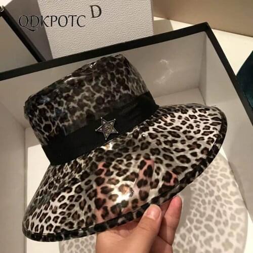 2021 Hat New Summer Women PVC Leopard Material Bucket Hats Fashion Korean Version Transparent Sun Shade Basin Cap QDKPOTC