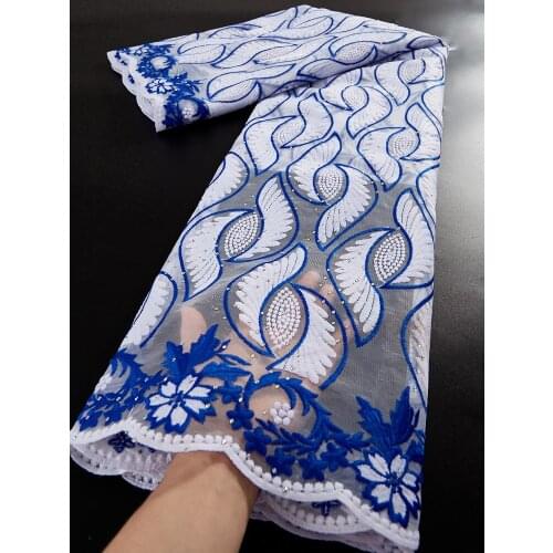 Blue Afriacn Lace Fabric French Tulle Lace With Rhinestones Milk Silk Nigeria Lace Fabric Embroidery Mesh Lace 2.5 Yards TY075