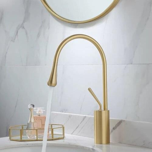Basin Faucets Brass Black Tall Low Single Handle Basin Drop Shape Faucet Bathroom Large Curved Faucet Cold Hot Mixer Taps