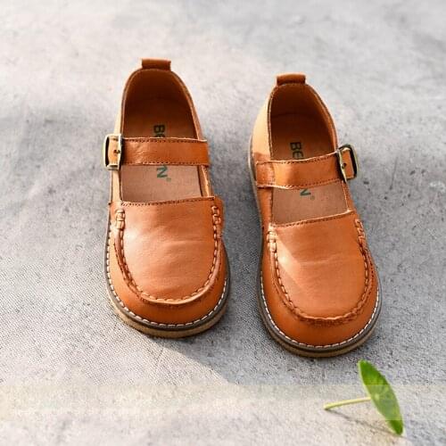 Dolakids Real leather girl shoes Korean version retro single shoes princess shoes spring shoes little girl leisure soft sole