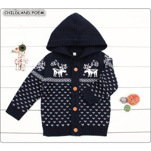 Knitted Boys Sweater Autumn Winter Christmas Deer Toddler Girls Cardigan Hooded Knitting Infant Baby Boys Coat Girls Outerwear