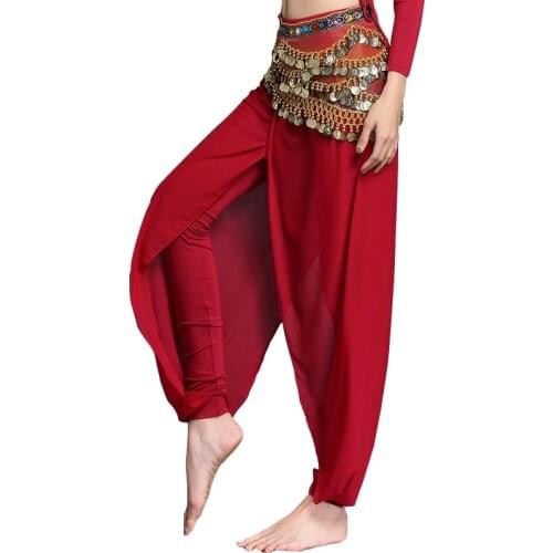 Women Belly Dance Accessories Training Clothes Class Wear Skinny Pants Sheer Chiffon Dance Long Trousers (without belt)