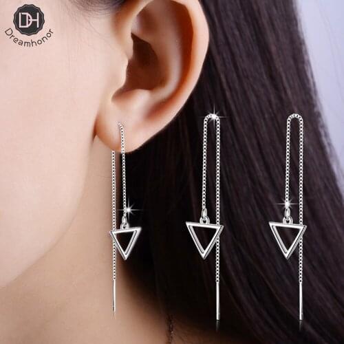 Dreamhonor 2021 Trend Jewelry Fashion Geometric Triangle Dangle Earrings for Women 925 Sterling Silver Long Drop Earring Jewelry