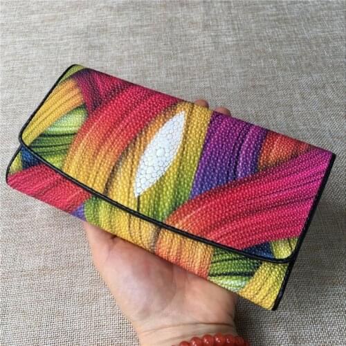 Thailand Authentic Exotic Stingray Skin Womens Card Holders Wallet Genuine Leather Female Coin Pocket Lady Large Clutch Purse