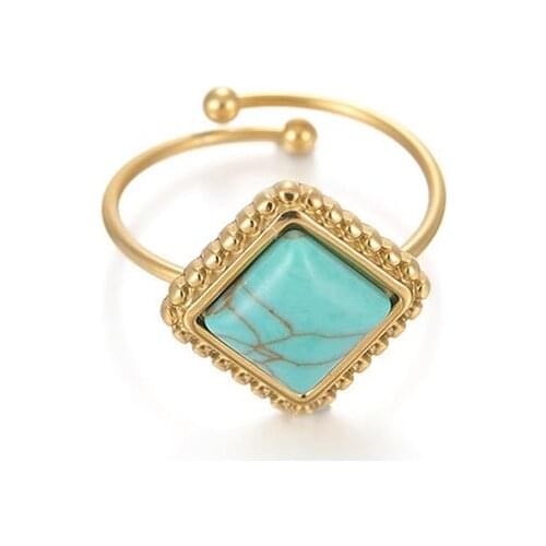 Boho Style Square Natural Stone Finger Rings For Women Adjustable Opening Stainless Steel Ring 2021 Trend Anillos Mujer