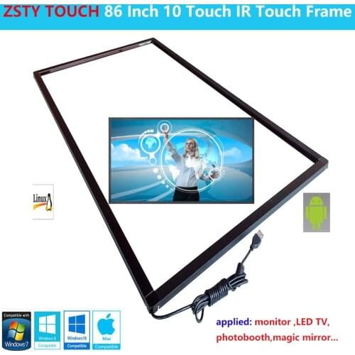 ZSTY Touch Free Shipping! 86 inch IR touch frame multi 10 points infrared touch screen panel overlay kit