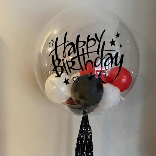 14pcs18 Inch Transparent Crystal Bobo Ball Helium Bobo Globos Happy Birthday Sticker Red Black And White Birthday Party Balloons