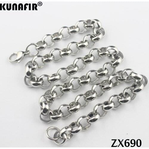 18-38Inch - 10mm big stainless steel necklace round rolo link chains women fashion jewelry 6pcs ZX690