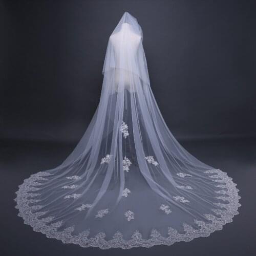 2021 BEPEITHY 3 Meter Cathedral Wedding Veils Long Lace Edge Bridal Veil with Comb Wedding Accessories Bride Mantilla Veil