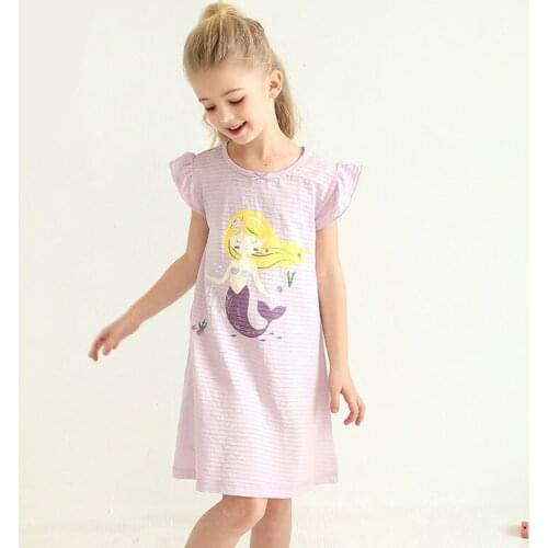 2021 Children Girls Clothing Nightdress New Summer Teens Cartoon Mermaid Lotus Sleeve Sleepwear Kid Baby Cotton Vest Nightskirt