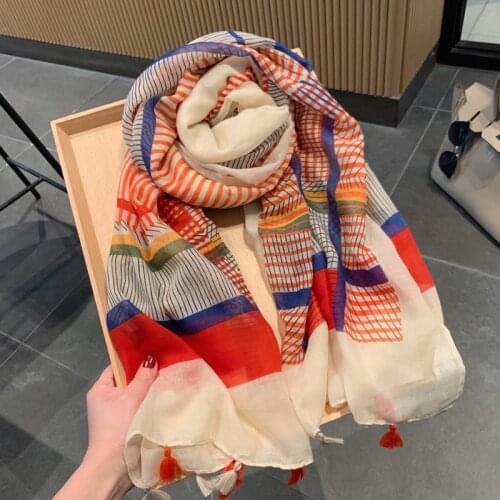 2021 autumn thin womens silk scarf luxury design rainbow color matching fringed gauze scarf sunscreen shawls scarves Spring
