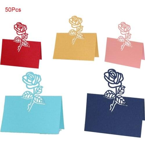 50Pcs Multiple Colors Rose Flower Table Name Guest Place Cards Laser Cut Favor Decoration Wedding Supplies Seating Decoration