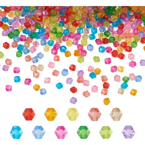 500pcs 4mm Mixed Color Faceted Bicone Transparent Acrylic Bead Spacer Bead Chunky Dyed for Jewelry Making DIY Findings hole: 1mm