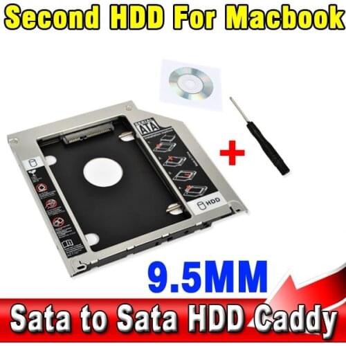 Hot selling Aluminum 2nd HDD Caddy 9.5mm 2.5" SATA 2.0 3.0 HDD Enclosure SSD Case for Apple MacBook Pro Unibody SuperDrive