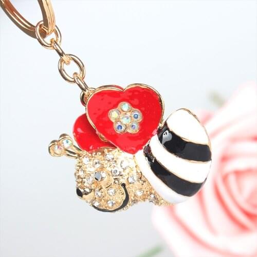 Bee Lovely Fashion Cute Rhinestone Crystal Pendent Key Chain Women Charm New Jewelry Gift