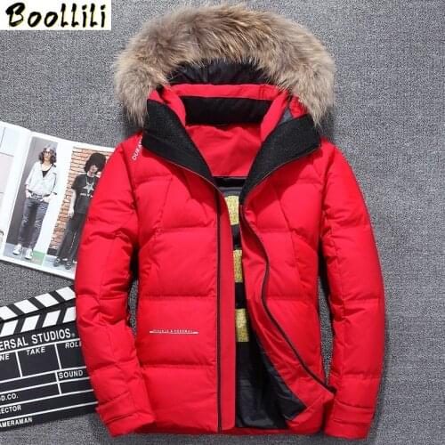 Boolili Thick Warm Winter Mens Down Jacket High Quality Luxury Raccoon Fur Collar Hooded Parka hombre Men Business Casual Coat