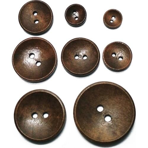 10PCs 30PCs 10mm-30mm Round Bowl Coffee Natural Wooden Buttons 2 Hole Sewing Scrapbooking For Women Clothes Handmade Wood Button