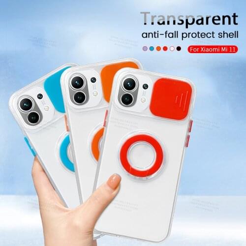 Colorful Window Push Ring Bracket Phone Case For Xiaomi Mi 11 6.81inch TPU Silicone Shockproof Back Cover for mi 11 pro 11i