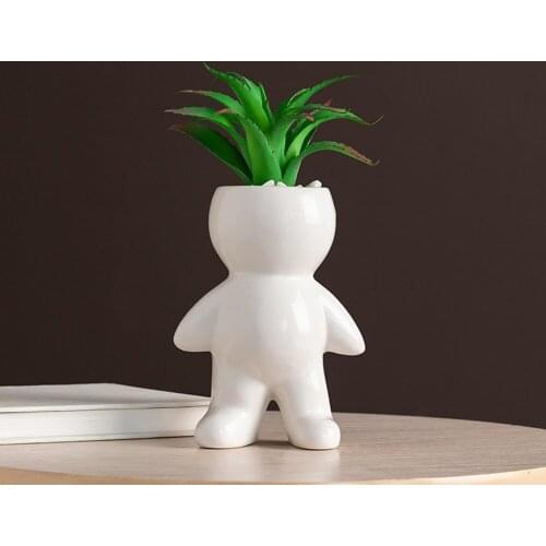 Humanoid Ceramic Flower Pots Character Sitting Posture Sculpture Vase Desktop Flower Arrangement Container Couple Gift Ornaments