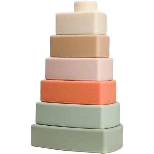 Baby Food Grade Silicone Toy Montessori Rainbow Building Blocks Creative Stacking 3D Stacking Babies Rubber Game Educational Toy
