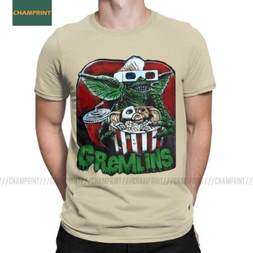 Mens T-Shirts Gremlins Humorous Cotton Tees Short Sleeve Gizmo 80s Movie Mogwai Monster Horror Retro Sci Fi T Shirts 4XL 5XL