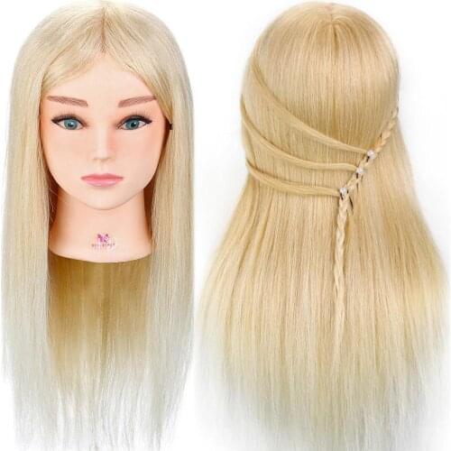 Hairdressing Mannequin Head 100% Real Human Hair for Hairstyles Hairdressers Curling Practice Training Head with Stand