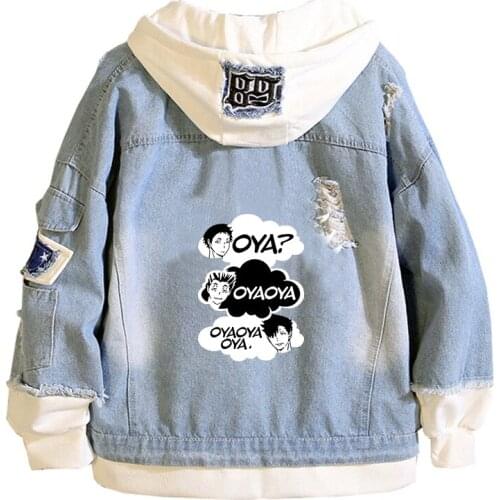 Haikyuu Karasuno VBC Print Women Jeans Jacket Anime Demin Hoodies Hinata Shoyo Streetwear Cartoon Sweatshirt Couple Clothes