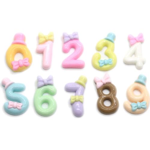 Top Sale Candy Color Numbers 0-9 Resin Flatback Cabochons Kawaii Cartoon Figures WIth Bowknot Decoration Hair Bow