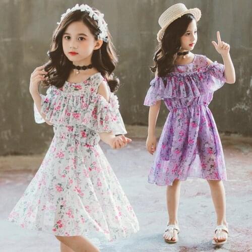 Summer Kids Dresses For Girls Print Flower 2020 Girls Dress Casual Party Princess Dress Chiffon Girl Costume 4 6 8 10 12 Years