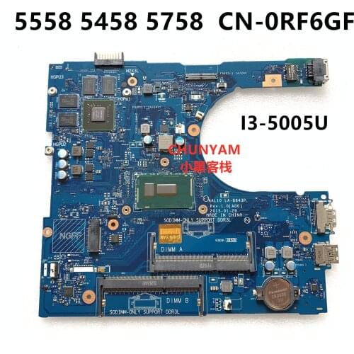 NEW AAL10 LA-B843P I3-5005U FOR Dell INSPIRON 5458 5558 5758 Laptop Motherboard CN-0RF6GF 0RF6GF RF6GF Mainboard 100%tested