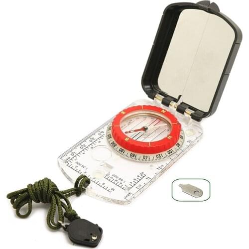 Multifunctional Compass with Ruler Compact Handheld Outdoor Survival Military Camping Hiking Compass Lanyard Mirror