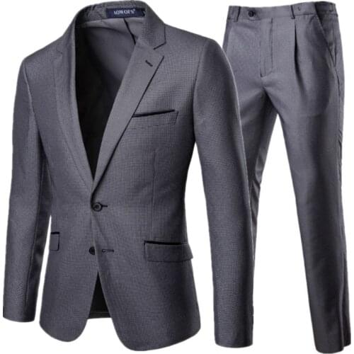 Mens Business Suit Two Piece Suit Coat Pants Gray High Quality Slim Fit Banquet Gentleman Formal Blazers Jacket Trousers S-5XL