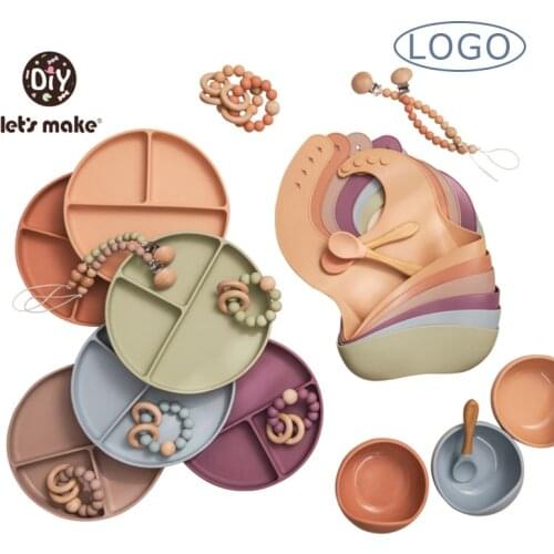 Lets make Feeding Set Baby Silicone Bib Spoon Dishes Plate Bowl Rattle BPA Free Food Grade Newborn Feeding Bib Accessories