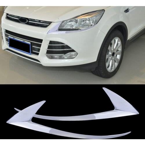 2Pcs Chrome Front Plated Headlight Cover Head Light Lamp Eyelid Eyebrow Trim Fit for Fit for d Escape Kuga 2013 2014 2015 2016