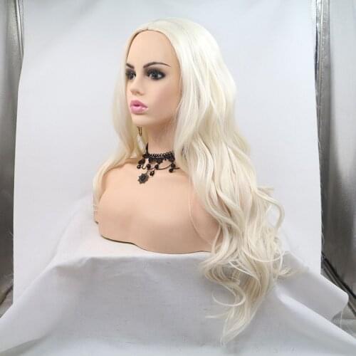 Cheap Blonde White Long Curly Body Wave 60# Machine Made Natural Wig Glueless Middle Part Cosplay Lolita Black Wigs For Women