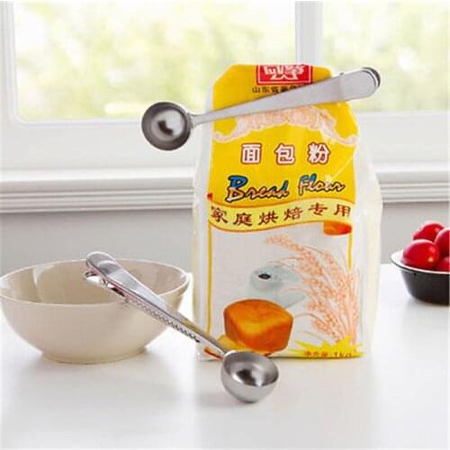 Stainless Steel Coffee Spoon With Bag Sealing Clip Cup Ground Kitchen Measuring Scoop 1pc Multifunction Specialty Spoons