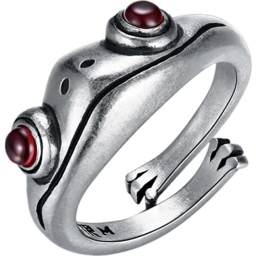 BOCAI NEW Original innovative real S925 pure silver adjustable ring trendy retro frog animal ring for men and women