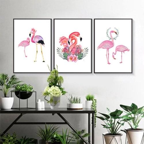 Nordic Style Flamingo Pink Flower Posters Prints Canvas Painting Watercolor Modern Art Wall Picture For Living Room Minimalist