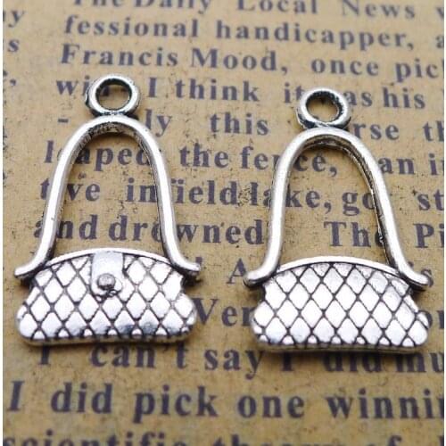 20 pieces/lot 12*20mm Bag handbag Charm Pendant Necklace Key chain Bracelet Antique silver color Metal accessory DIY jewelry