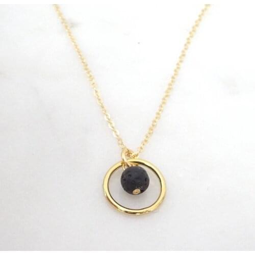 Cricle Charms Black Lava Stone Bead DIY Aromatherapy Necklace Essential Oil Perfume Diffuser Pendant Necklace Jewelry Women Gift