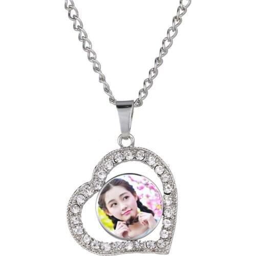 Heart necklaces pendants for dye sublimation trendy button women necklace pendant square jewelry hot transfer blank material 3st