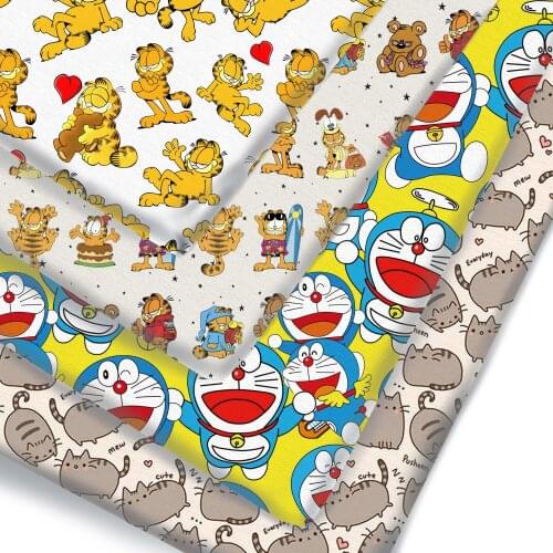 Half Yard Polyester Cotton Fabric Japanese Cartoon Cute Cat Print Fabric For Tissue Kids Home Textile DIY Crafts Supplier
