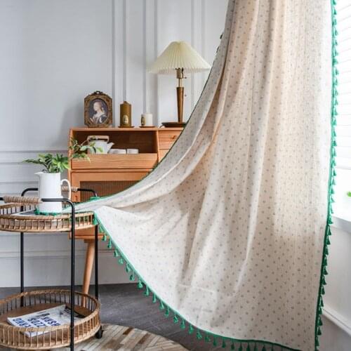 Simple Daisy Printing Tassel Curtain American Small Window Kitchen Cotton And Linen Semi-Shading Bedroom Bay Window Curtain