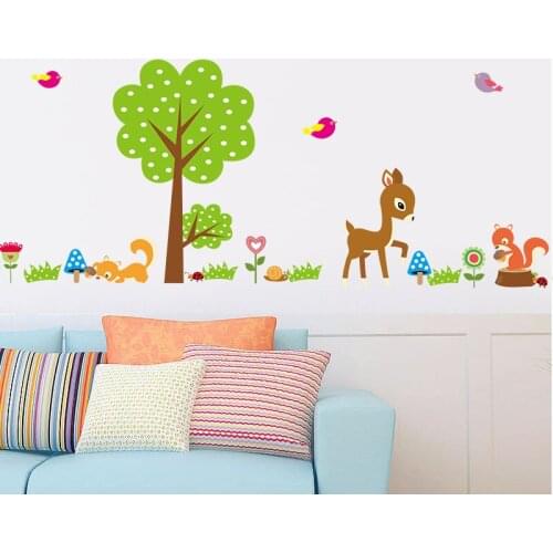 Pleasure Animals Elephant Squirrel Zebra Giraffe Kindergarten Wall Stickers Kids room Bedroom Decor Wall Stickers Murals Decals