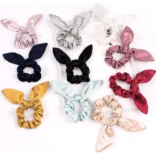 1PC Solid Scrunchies Satin Hair Rope Women Cute Rabbit Ear Elastic Hair band Hair Ties Accessories For Girls Ponytail Holder