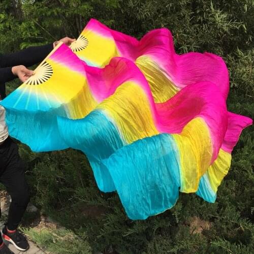 2018 100% Real silk belly dance fan veil 1.8m 1 pair(left+right) free-shipping