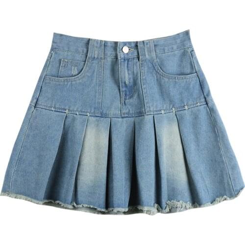 G1819 2021 new Big size high waist skirt womens summer fashion show thin pleated denim skirt tide cheap wholesale