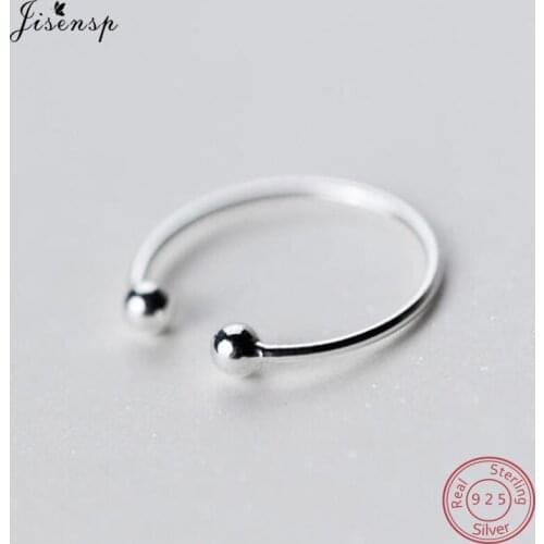 Jisensp 925 Sterling Silver Simple Rings for Women Trendy Party Wedding Band Jewelry Round Ball Durable Open Rings Bijoux