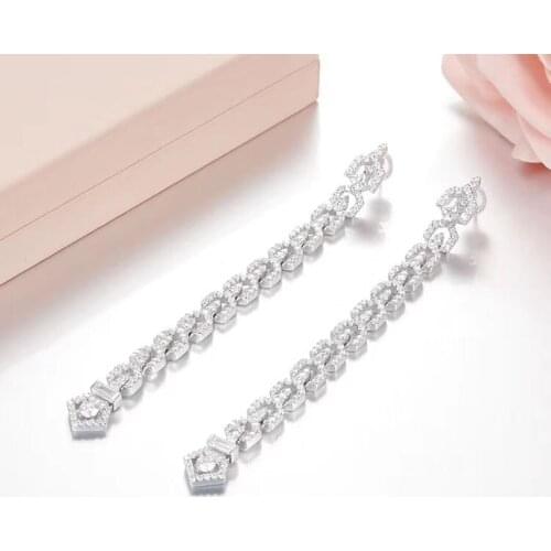 SLJELY 925 Sterling Silver Full Micro Pave Cubic Zirconia Geometric Chain Earrings Fine Women Luxury Brand Design Jewelry